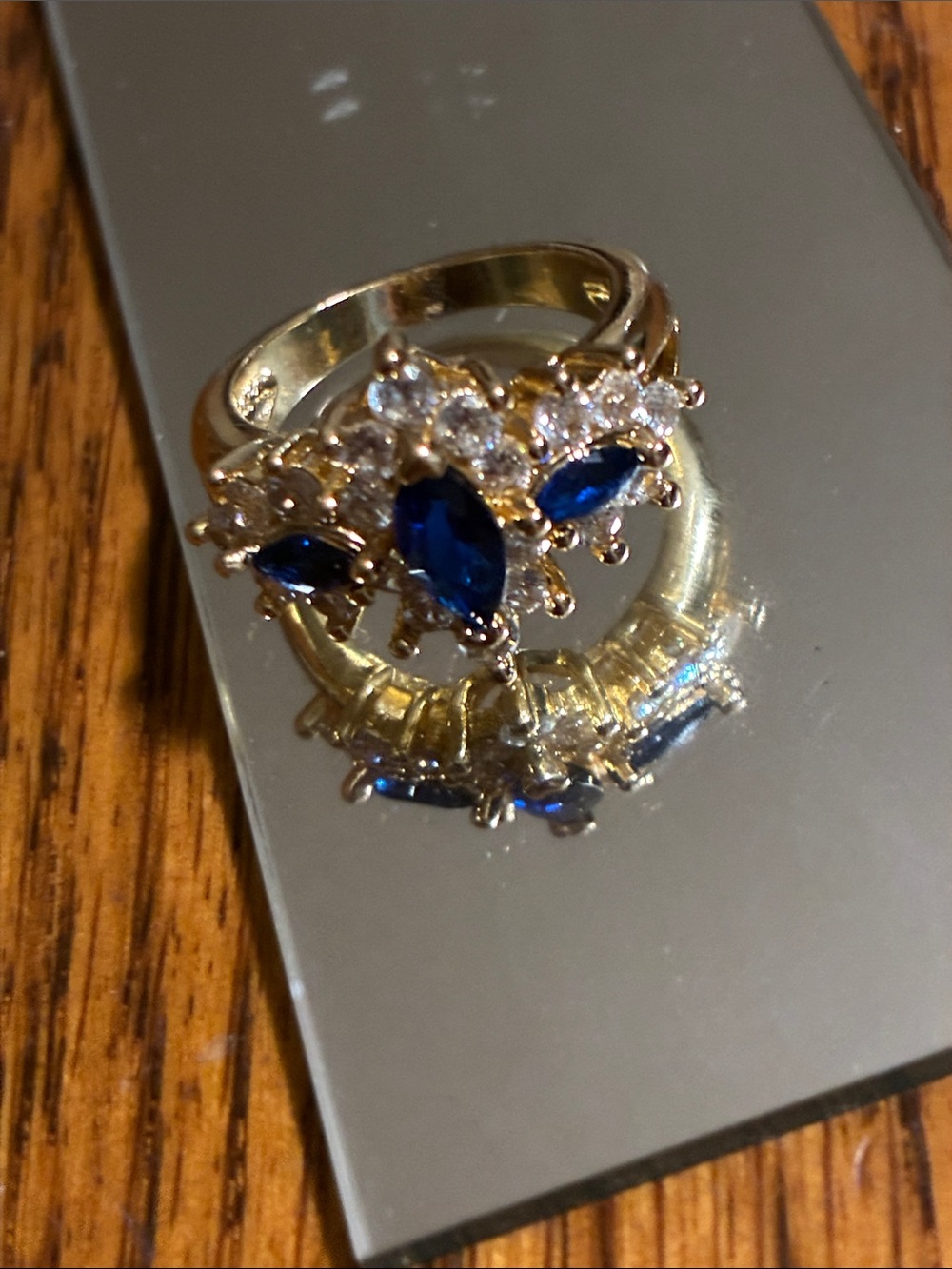 Gold-Tone Blue Sapphire Cluster Ring - Women Jewelry